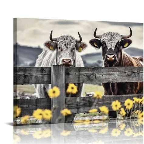 Gotuvs Highland Cow Wall Art Canvas Black And White Cow Prints