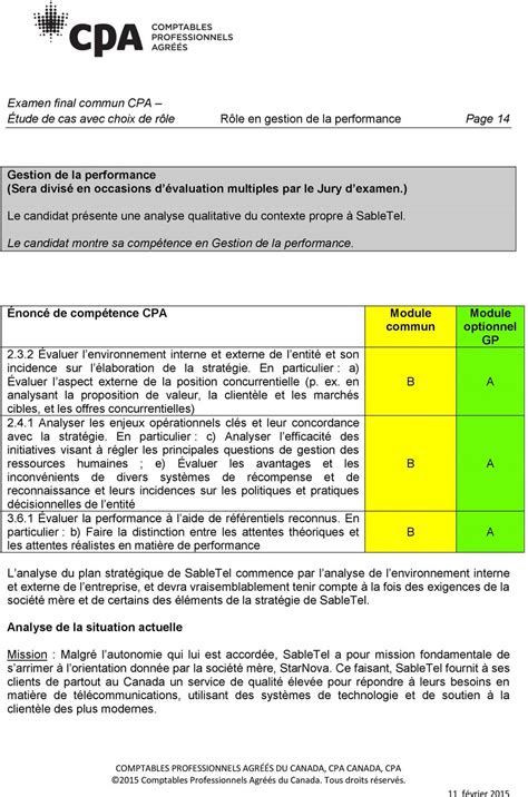 Examen Final Commun Cpa Tude De Cas Avec Choix De R Le R Le En Gestion