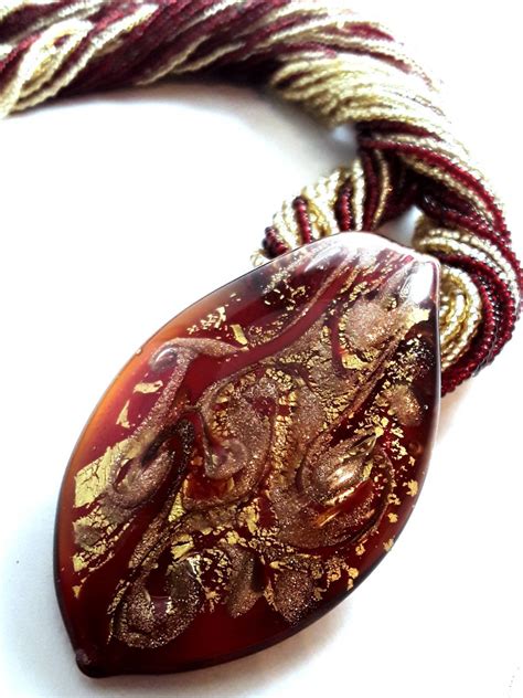 Murano Glass Red And Gold 24 Strand Micro Seed Beaded Necklace Etsy