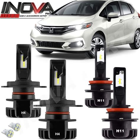 Kit Lampada Super Led Plus Honda New Fit 2009 A 2019 Farol Alto Baixo E