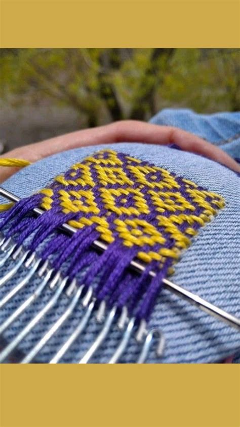 Beautiful jeans mend with darning loom | Weaving patterns design, Loom weaving, Weaving loom diy