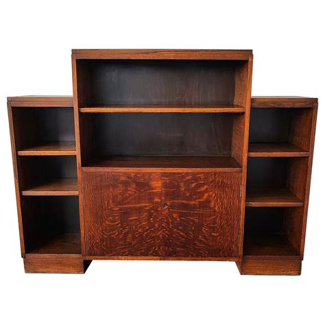 Small Art Deco Tiger Oak Wood Bookshelf Cabinet 1920s For Sale At 1stDibs