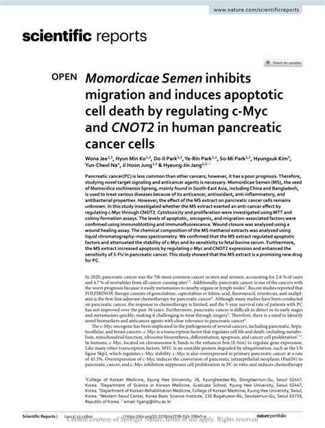 Pdf Momordicae Semen Inhibits Migration And Induces Apoptotic Cell