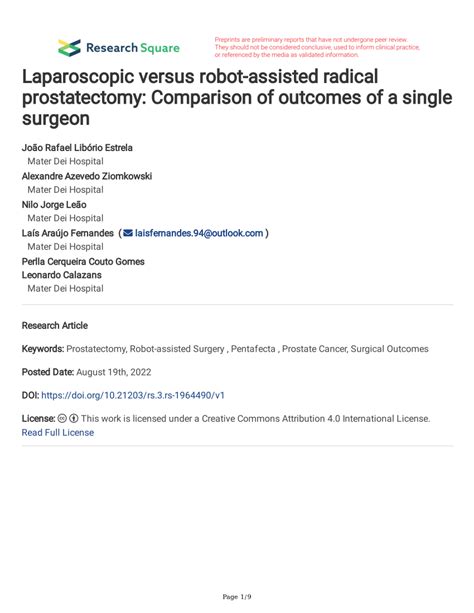 Pdf Laparoscopic Versus Robot Assisted Radical Prostatectomy