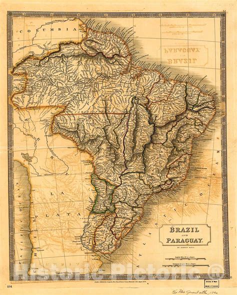 Historic 1828 Map - Brazil and Paraguay | Map, Antique world map, Historical