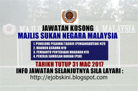 Jawatan Kosong Majlis Sukan Negara Malaysia 31 Mac 2017