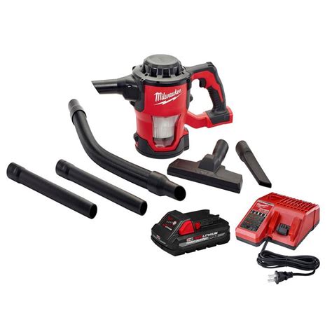 Milwaukee M18 18-Volt Lithium-Ion Cordless Compact Vacuum W/ 3.0Ah Battery and Charger 0882-20 ...