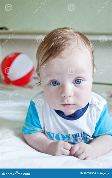 Cute Baby Boy Lying On His Belly Stock Photo Image Of Arms Growing