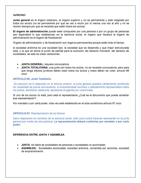 Apuntes Merca - 16/09/ Junta general es el órgano soberano, el órgano