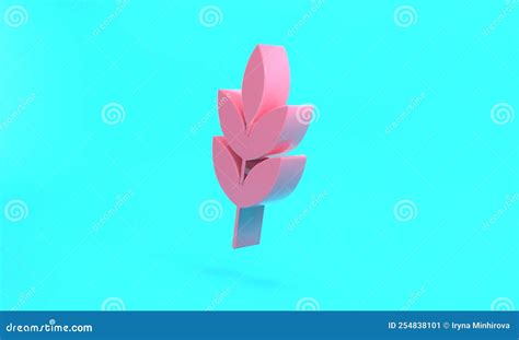 Pink Leaf Icon Isolated On Turquoise Blue Background Leaves Sign