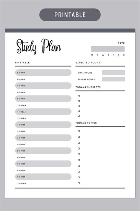 Study Planner Printable Print At Home Study Plan Student Etsy