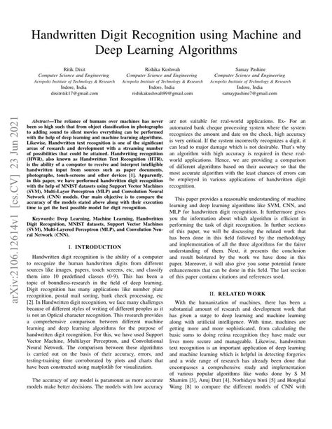 Handwritten Digit Recognition Using Machine And Deep Learning