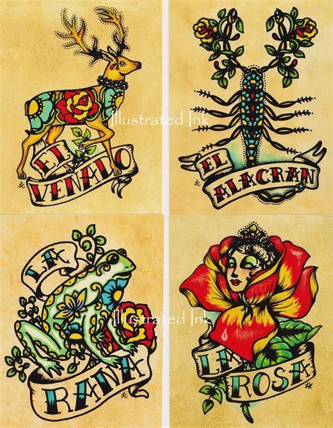 Folk Art POSTCARDS Mexican Loteria Tattoo Art Set of 8 - Etsy