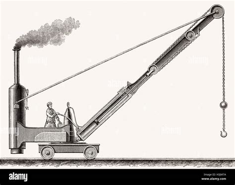 Illustration Of A Steam-powered Crane At Work In An, 42% OFF