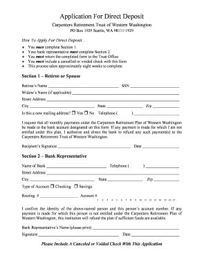 Fillable Online Ctww Application For Direct Deposit Carpenters Trusts