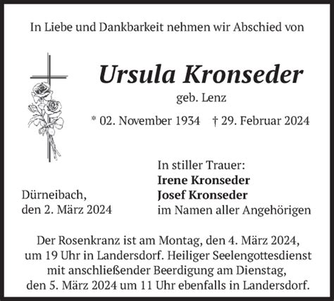 Traueranzeigen Von Ursula Kronseder Trauer Merkur De