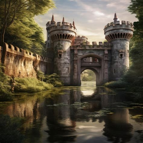 Premium AI Image | Castle moat and bridge