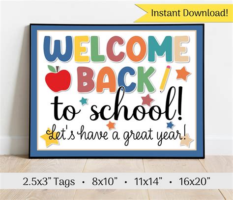 Welcome Back to School Sign & Tags, Printable Sign, INSTANT DIGITAL ...