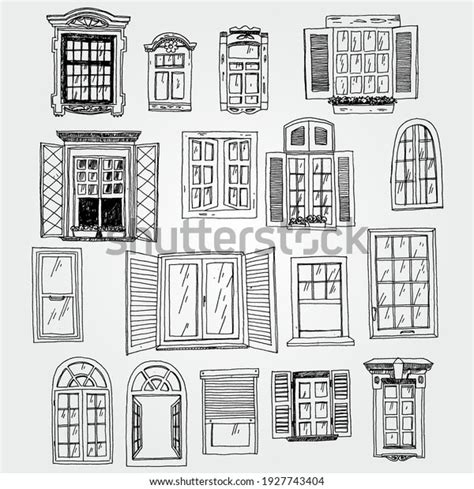 Hand Drawn Vector Set Windows Stock Vector Royalty Free 1927743404