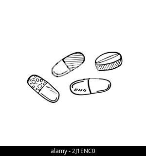 Pills And Tablets Sketch Drug Medicine Concept Vector Stock Vector