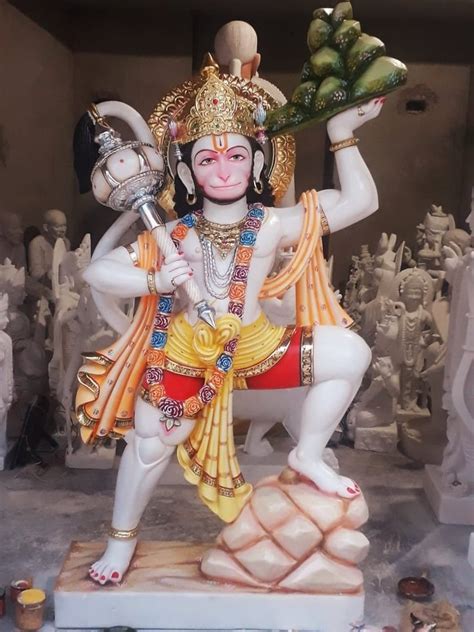 Golden Gold Plated Veer Hanuman Marble Statue For Temple At Rs