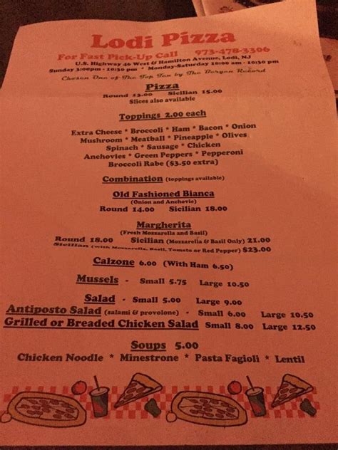 Menu at Lodi Pizza Restaurant, Lodi, 19 US-46