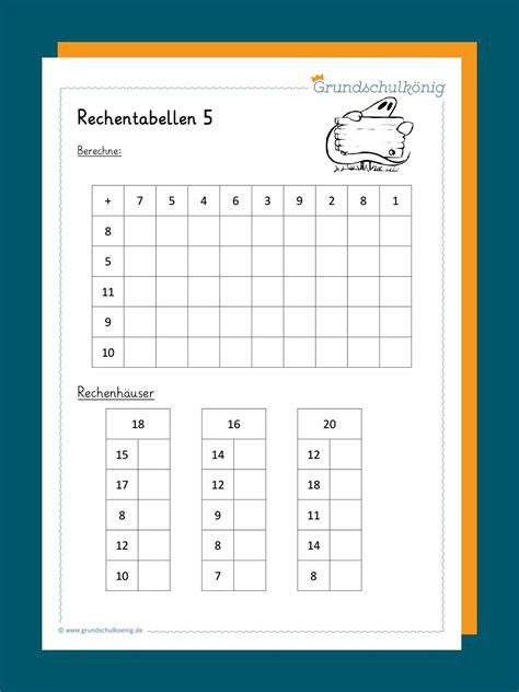Kostenlose Arbeitsbl Tter Mit Rechentabellen Im Zahlenraum In Der