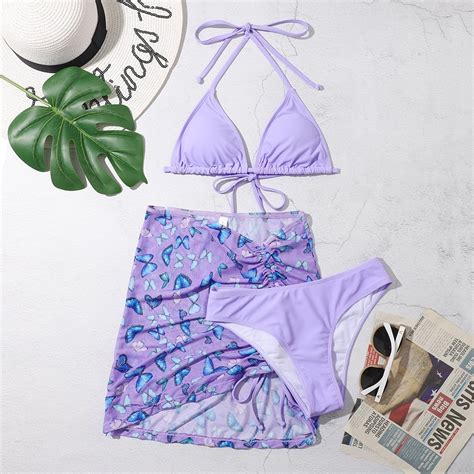 Pieces Bikini Set With Skirt Tie Dye String Thong Bathing Suit Women