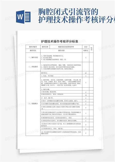 胸腔闭式引流管的护理技术操作考核评分标准word模板下载编号qwjenzxr熊猫办公