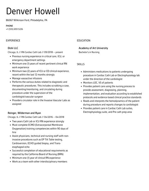 Rn Cardiac Cath Lab Resume Samples Velvet Jobs