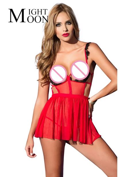 MOONIGHT Sexy Sleepwear Sexi Woman Lingerie Chemise Lace Up Sexy