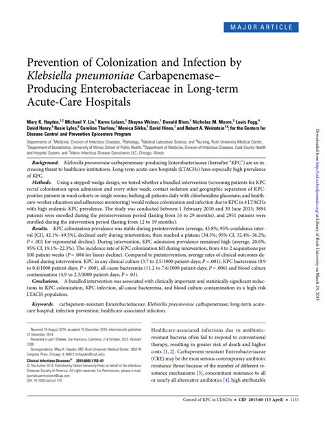 PDF Prevention Of Colonization And Infection By Klebsiella Pneumoniae