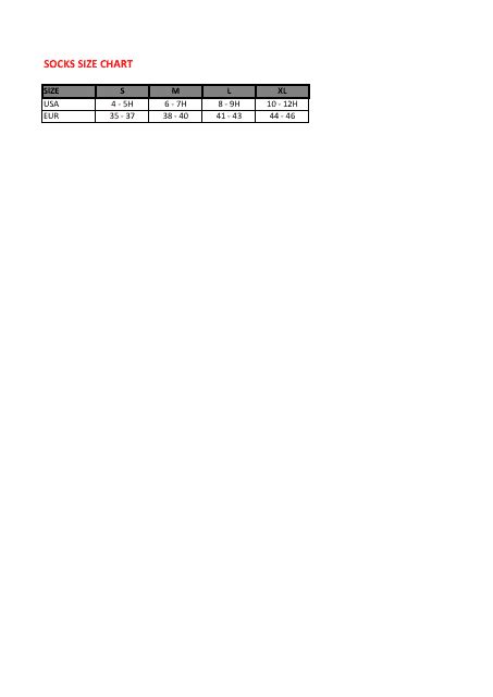 US/Eu Socks Size Chart Download Printable PDF | Templateroller