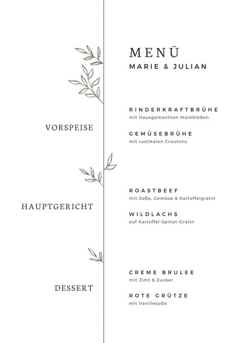 Minimalist Hochzeit Speisekarte Menü Braun Weiß Templates by Canva