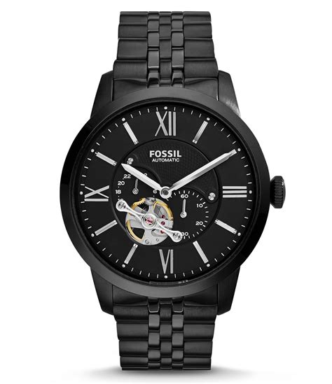 Fossil Mens Automatic Townsman Black Tone Stainless Steel Bracelet Watch 44mm Me3062 In Black