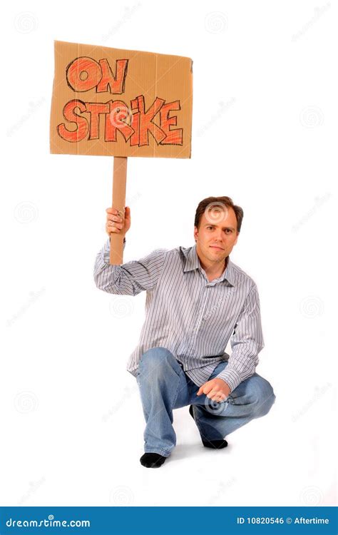 Yong Man Holding On Strike Sign Stock Photo Image Of Grey Casual