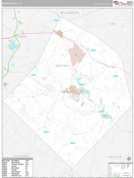 Bastrop County, TX Wall Map Premium Style by MarketMAPS