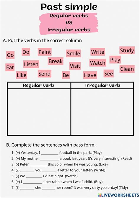 Past Simple Regular Irregular Verbs Interactive Worksheet Nbkomputer