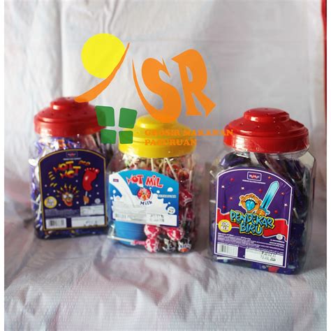 Jual Permen Legendaris Hot Hot Pop Pendekar Biru Hot Milk Bronson Toples Lolipop Loli Isi100