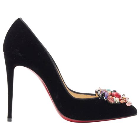 New Christian Louboutin Diva Cora Stone Embellished Heart Black Velvet Pump Eu38 At 1stdibs