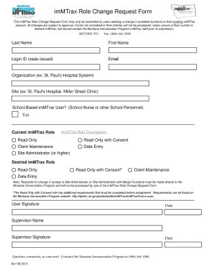 Fillable Online Dphhs Mt Immtrax Role Change Request Form Fax Email