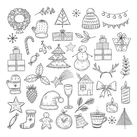 Merry Christmas 2023 Vector Hd Images Christmas Doodle Set Merry