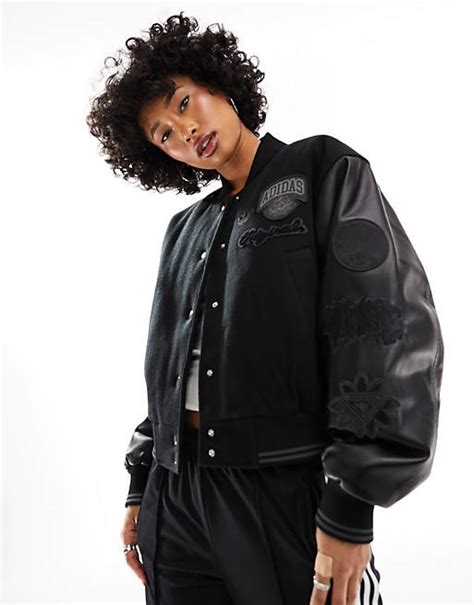 adidas Originals Dark Varsity bomber jacket in black | ASOS