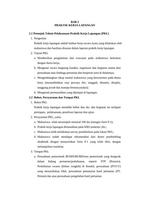 Pdf Pedoman Pelaksanaan Dan Penulisan Praktek Kerja Faperta Untidar