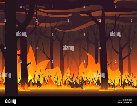 Woodland Eco Banner Fire In Forest Wildfire Landscape Vector