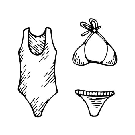 Premium Vector Set Of Women Swimwear Doodle Bikini For Swimming