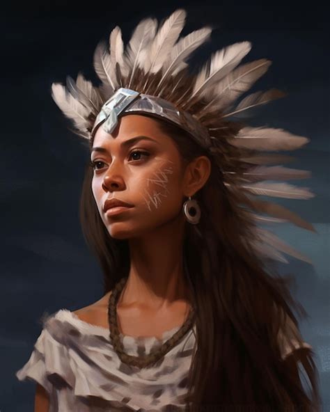 Premium AI Image A Woman In A Native American Headdress Stands In