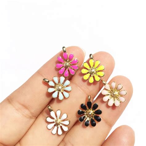 Wholesale Pcs Lot Enamel Alloy Charms Gold Color Plated Oil Drop Daisy