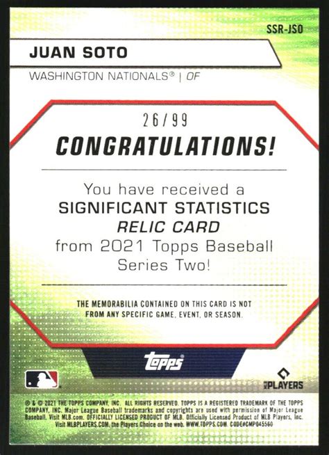 2021 Topps Significant Statistics Relics SSRJSO Juan Soto Jersey 99