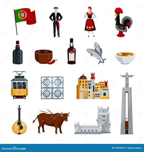 Portugal Icons Flat Set Stock Vector Illustration Of Collection